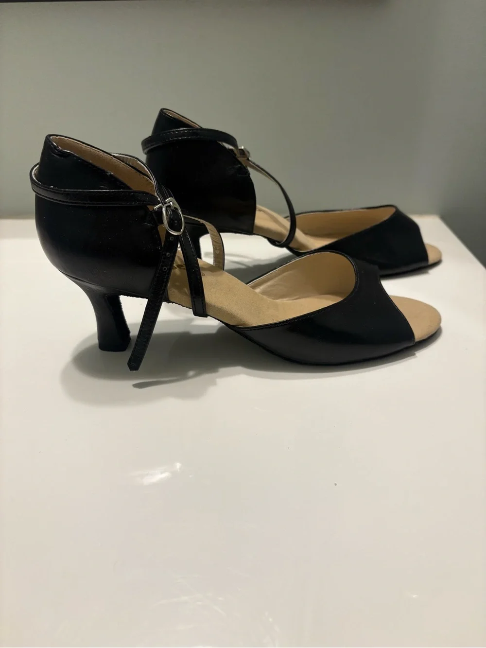 Capezio Ballroom Dancing Black Ankle-Strap Peep Toe Heels -8.5 (8 1/2) Women